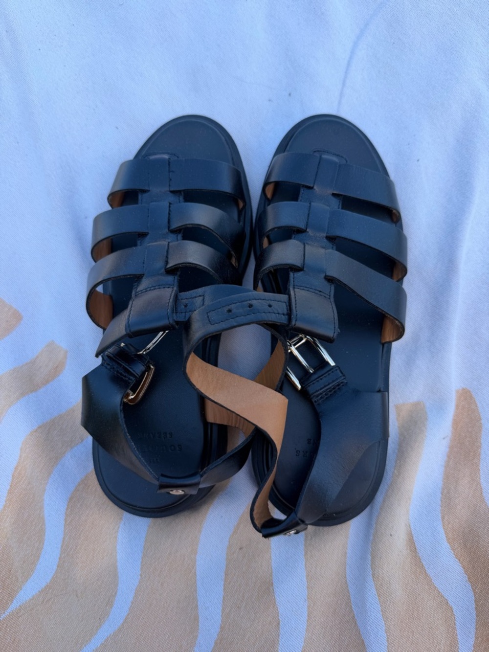 Sezane Black Strappy Leather Fisherman Sandals
